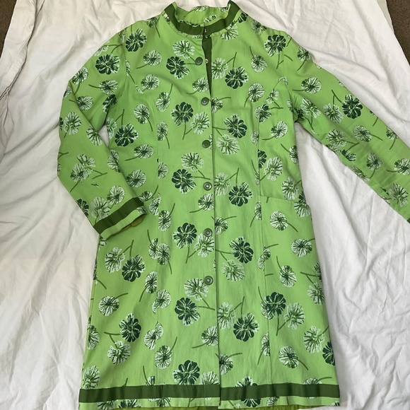 Mac & Jac Long Green Floral Cotton Fitted Jacket (size 8/10) - Picture 3 of 13